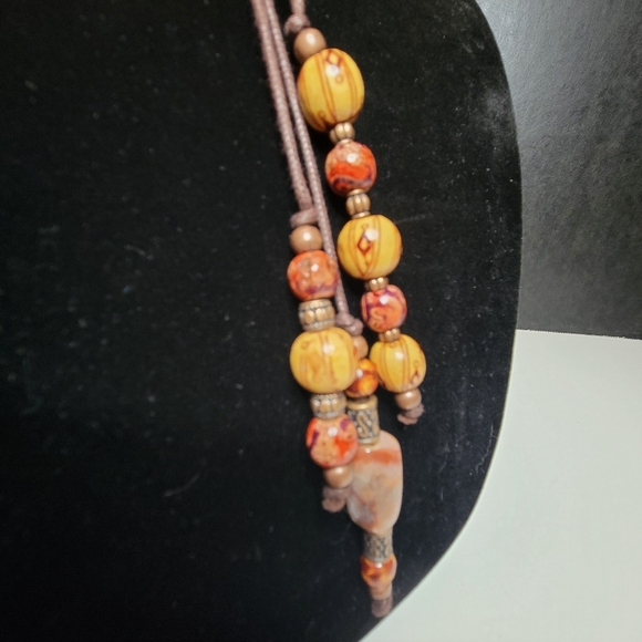 Carnelian & Painted Wood 3 Strand Y Necklace Clasp-Free Handmade Sacral Chakra - Picture 6 of 16